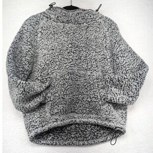 Victoria's Secret PINK‎ Sherpa Hoodie Fleece Pullover Gray Black Drawstring S